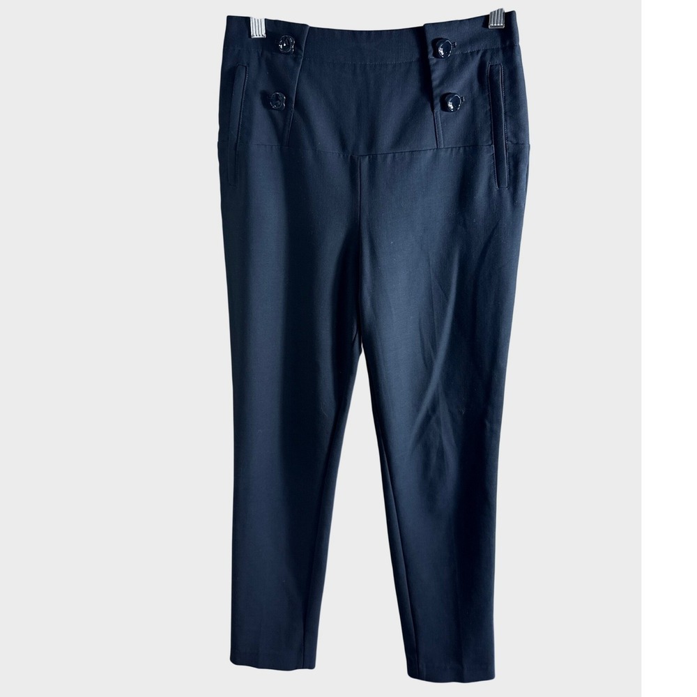 Tibi Navy Blue High Waisted Sailor Pants Button Front Vented Hem Size 2